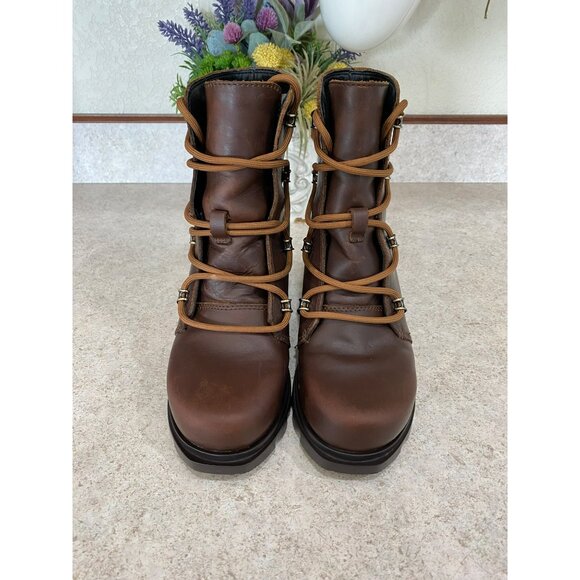Sorel Womens Brown Wedge Lace-Up Boots Size 5 Rugged Sole Leather - Picture 4 of 9